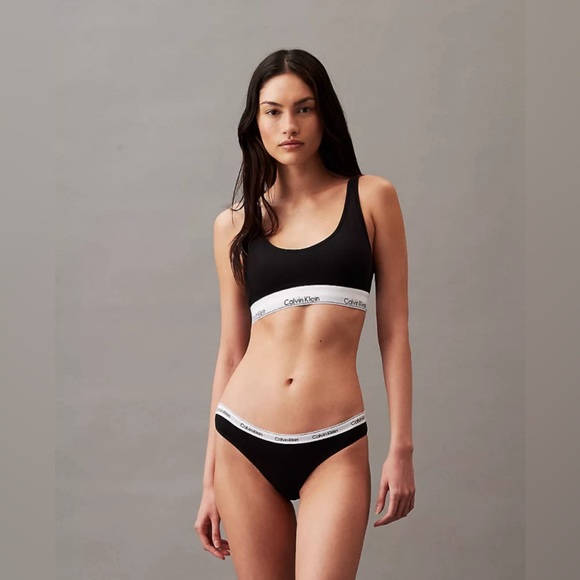 Calvin Klein Modern Cotton Unlined Bralette in Grey & Black - Picture 3 of 5